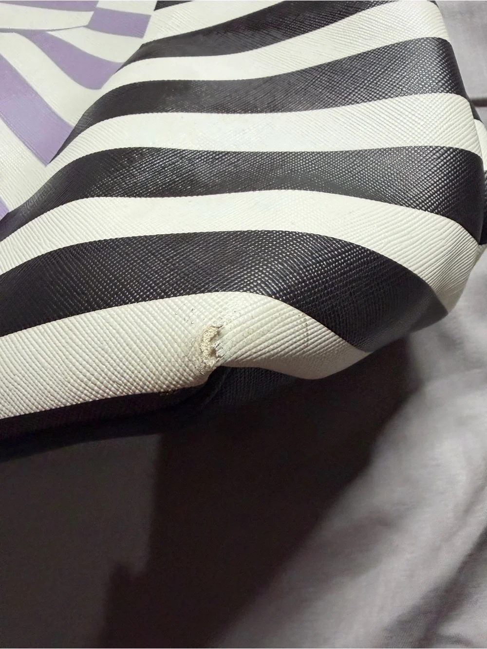 Betsey Johnson Black & White Striped Tote with Lavender Bow Print